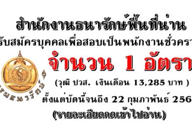 สำนักงานธนารักษ์พื้นที่น่าน รับสมัครบุคคลเพื่อสอบเป็นพนักงานชั่วคราว จำนวน 1 อัตรา ตั้งแต่บัดนี้จนถึง 22 กุมภาพันธ์ 2561 (รายละเอียดกดเข้าไปอ่าน)