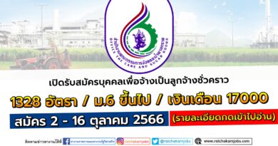 สำนักงานคณะกรรมการอ้อยและน้ำตาลทราย รับสมัครบุคคลเพื่อจ้างเป็นลูกจ้างชั่วคราว 1328 อัตรา / ม.6 ขึ้นไป / เงินเดือน 17000 / หลายจังหวัด ทั่วประเทศ / สมัคร 2 – 16 ตุลาคม 2566