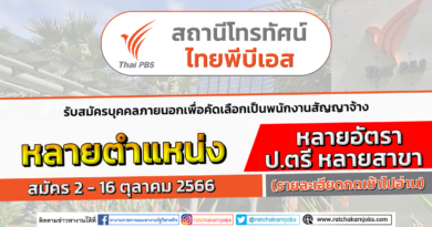 สถานีโทรทัศน์ไทยพีบีเอส Thai PBS รับสมัครบุคคลภายนอกเพื่อคัดเลือกเป็นพนักงานสัญญาจ้าง / หลายอัตรา หลายตำแหน่ง / ป.ตรี หลายสาขา/ สมัคร 2 – 16 ตุลาคม 2566